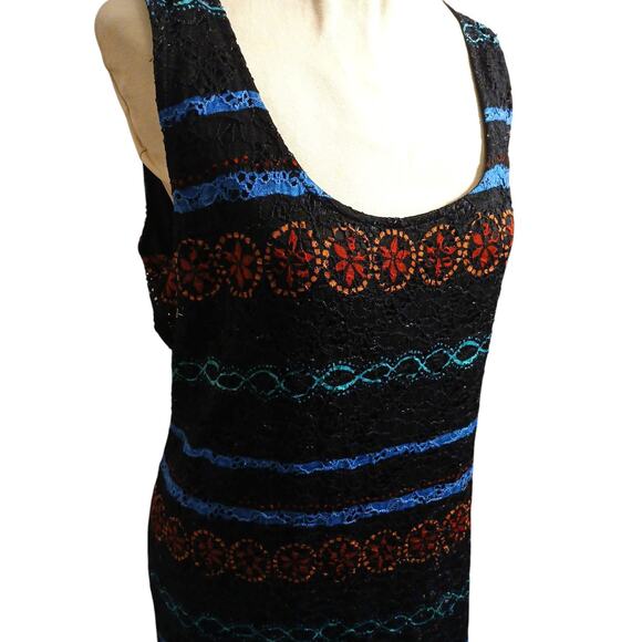 Y2K Eyelet Lace Maxi Dress Curvy Plus Size 16 Black Tropical Tribal Aztec Boho - Picture 4 of 17